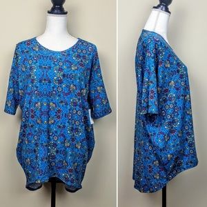 NWT LULAROE Tunic Irma Top, Blue Gold Floral, XS